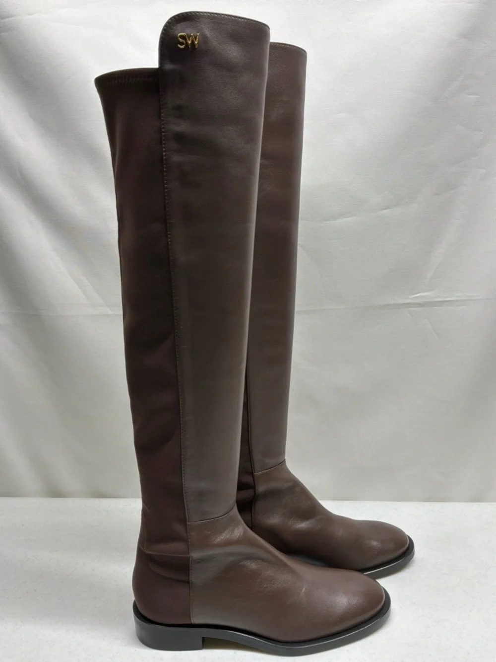 Stuart Weitzman Keelan Brown Leather and Microstretch Knee Boots Size 4.5